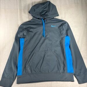 Nike Men’s Gray Therma-Fit Hoodie with Blue Accents Medium